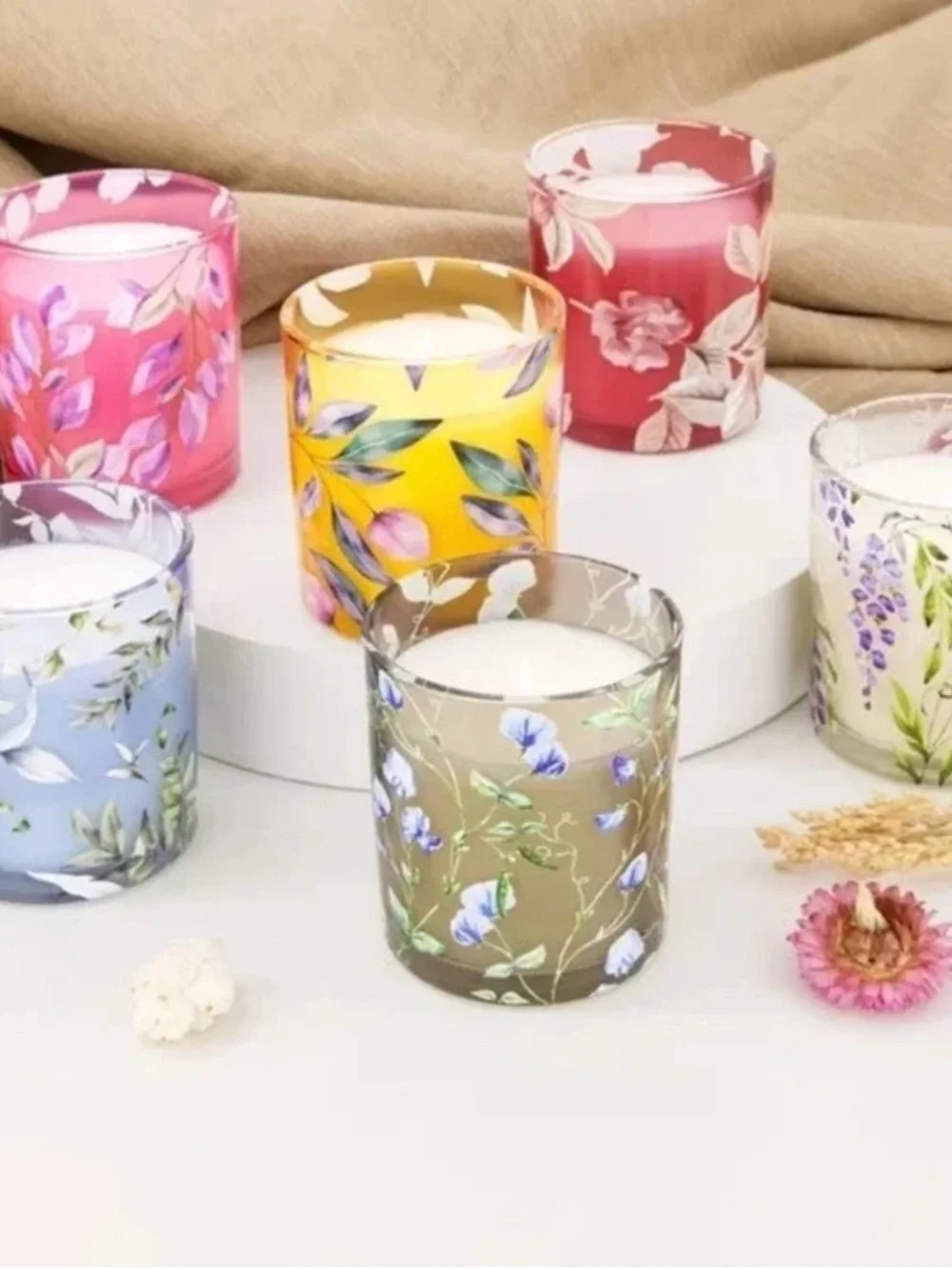 (Ew) Simply indulgent 6 Assorted Floral Glass Candle Holders - Multicolor Set